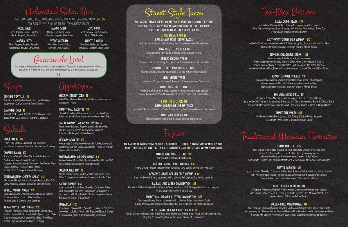 Dinner menu